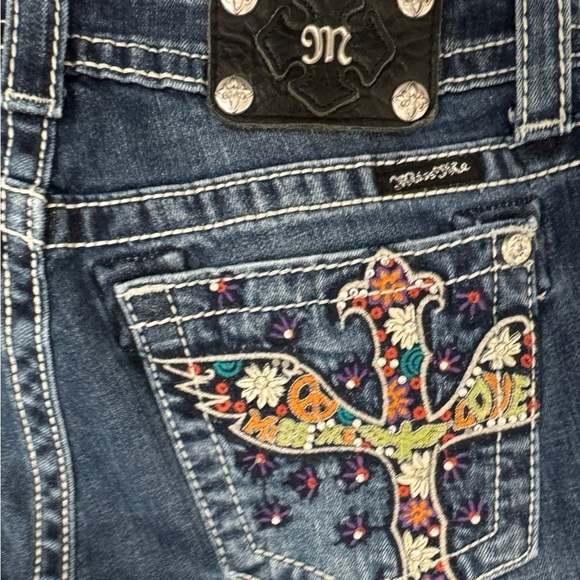 Miss Me JP5727S5 Psychedelic Wing Cross Pocket Skinny Blue Jeans Size 29 - Picture 3 of 13